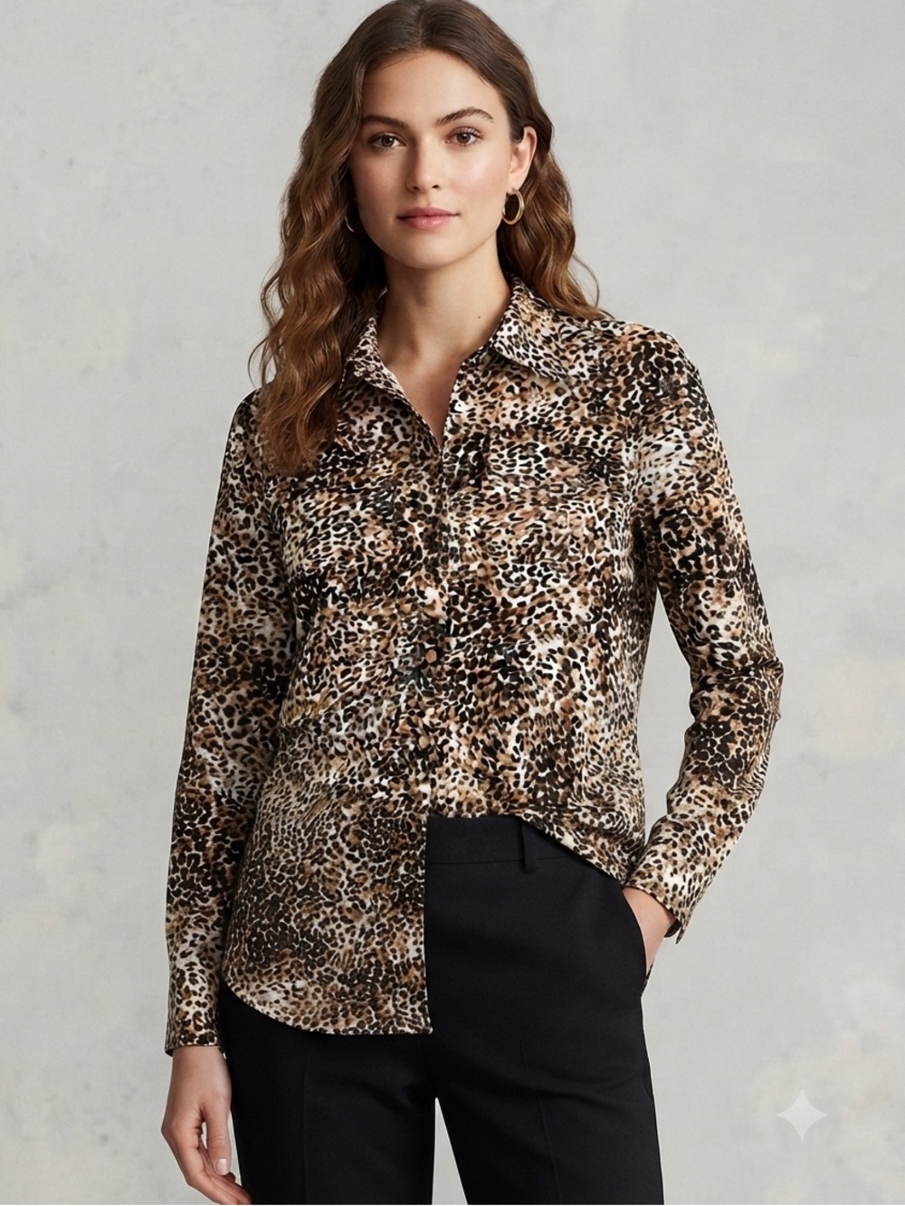 Jones New York Leopard Print Button-Front Shirt - Brown/Black